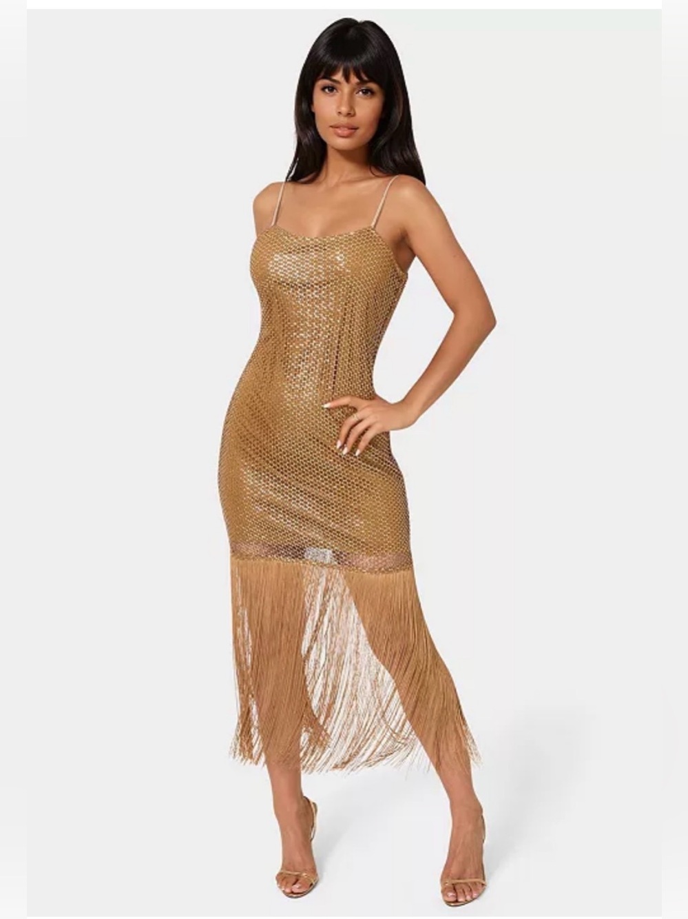 bebe Bronze Metallic Mesh Cami